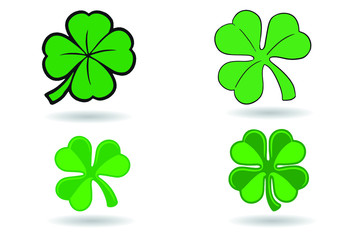 Green shamrock clover vector icon. St Patrick day symbol, leprechaun leaf sign. Shamrock clover isolated, flat decorative element. Logo illustration.
