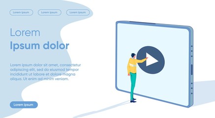 Guy Presses Video Start Button on Device Screen.