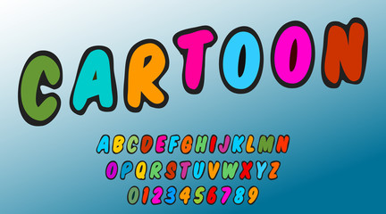 Cartoon alphabet template. Letters and numbers of colorful design. Vector illustration
