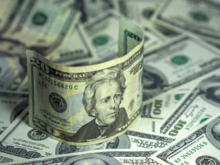 Twenty dollar bill on dollar