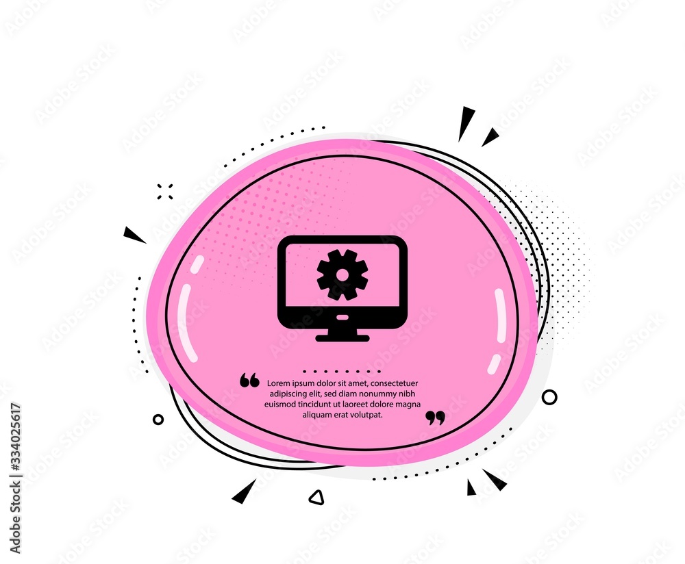 Poster computer or monitor icon. quote speech bubble. service cogwheel sign. personal computer symbol. quot