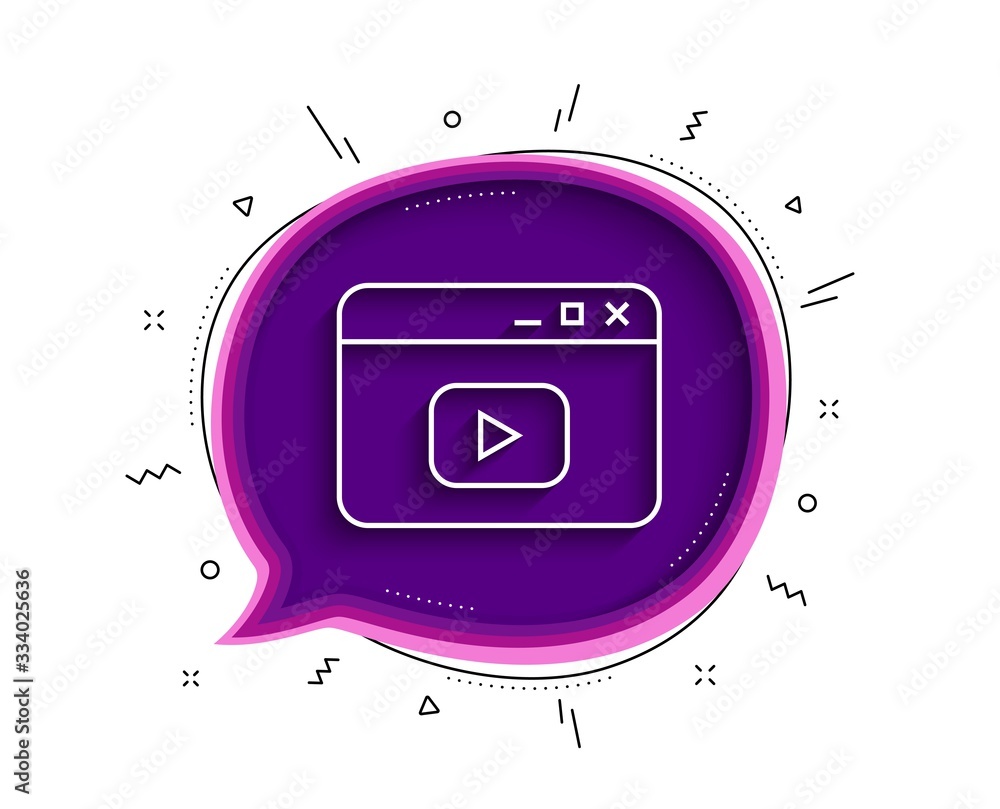 Poster browser window line icon. chat bubble with shadow. video content sign. internet page symbol. thin li