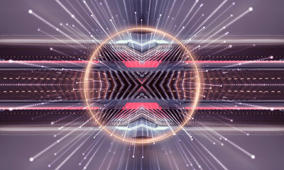 Obraz premium Abstract purple background with lines and rays. Symmetrical reflection, neon light.