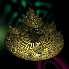 Fractal abstract figure on dark background. Modern decorative design. 3D rendering.