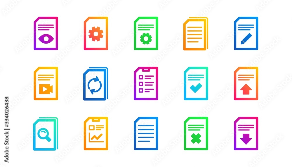 Poster report, checklist and download file. document icons. read message classic icon set. gradient pattern