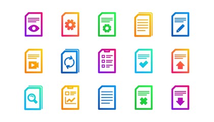 Report, Checklist and Download file. Document icons. Read message classic icon set. Gradient patterns. Quality signs set. Vector