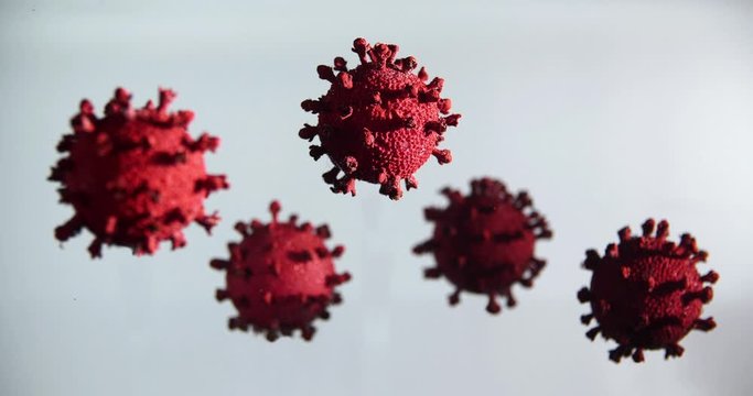 Coronavirus, COVID-19, Four Red virus on white-grey background