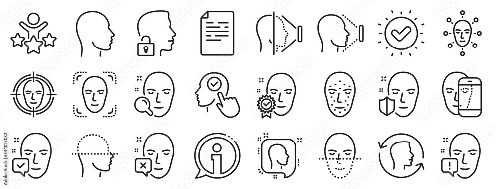 Aufkleber set of facial biometrics detection, scanning and unlock system icons. face recognition line icons. f