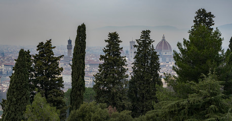Landmark buildings Duomo cathedral seen in between the trees