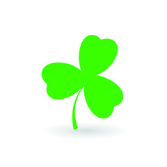 Green shamrock clover vector icon. St Patrick day symbol, leprechaun leaf sign. Shamrock clover isolated, flat decorative element. Logo illustration.