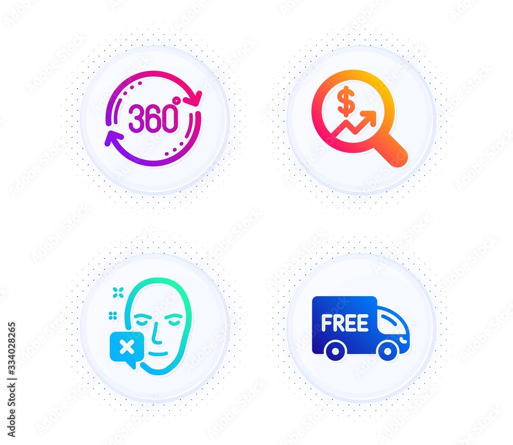 Aufkleber currency audit, full rotation and face declined icons simple set. button with halftone dots. free de