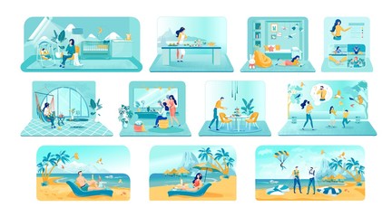 Remote Work and Business Vector Illustrations Set