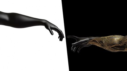 Golden Threads Flow From One Hand To Another Hand. Concept. 4K. Ultra High Definition. 3840x2160. 3D Animation.