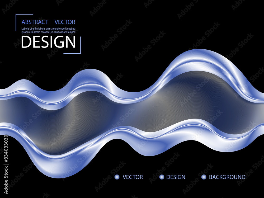 Poster Blue transparent waves on a dark background, abstract background for a website, presentation, or poster.