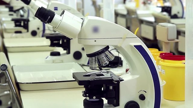Modern microscope in a bacteriological laboratory.