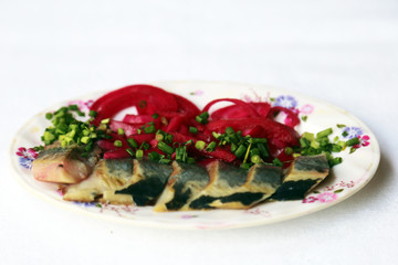 Salted Herring with Pickled Onions, dishes of Russian national cuisine