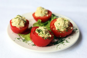 Stuffed Tomatoes with Egg and Cheese, dishes of Russian national cuisine