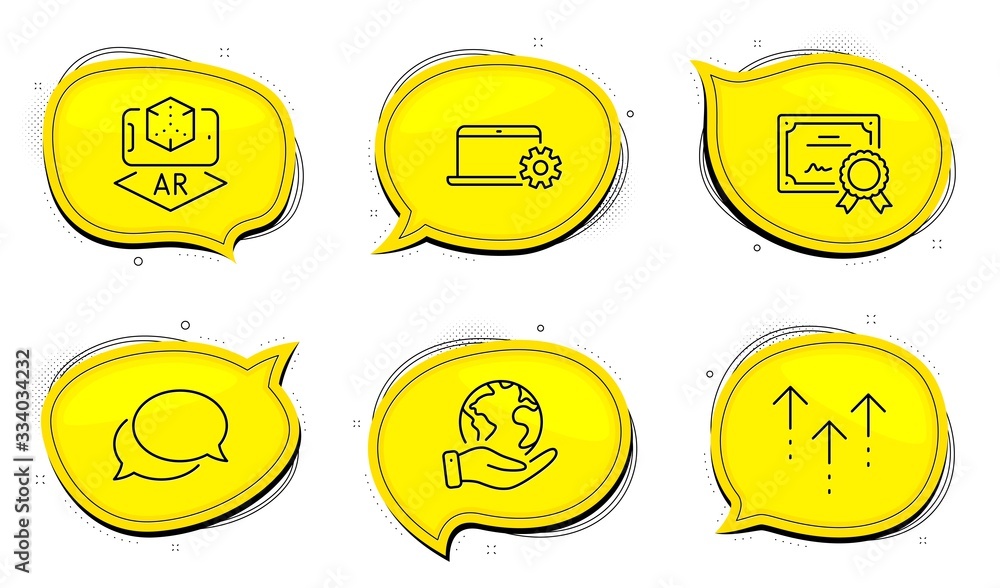 Aufkleber messenger sign. diploma certificate, save planet chat bubbles. swipe up, notebook service and augmen