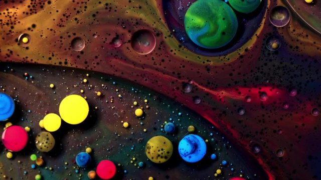 Bright Collors Bubbles Slow Motion Oil Beautiful Paint Surface Red Blue Black And Yellow Universe Of Color Moving Multicolored Macro