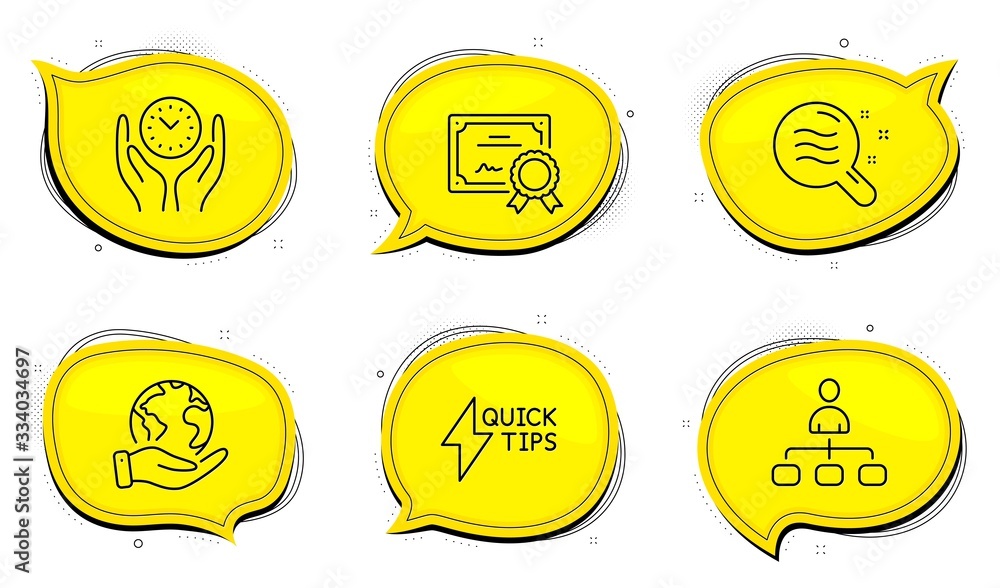 Poster skin condition sign. diploma certificate, save planet chat bubbles. management, safe time and quicks