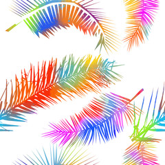 Fototapeta na wymiar A seamless watercolor background of palm leaves. Mixed media. Vector illustration
