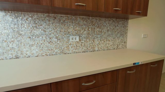 Empty House - Kitchen In Apartment Building. Interior View Of Empty Kitchen