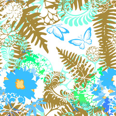 The seamless background is beautiful graphic flowers. Vector illustration