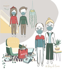 Corona virus covid 19 campaign to stay at home. lifestyle activity. Family stay at home kids and parents to reduce risk of infection and spreading the virus. Keep calm and vector illustration