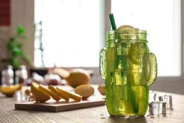 Fresh lemonade in jar ready to drink