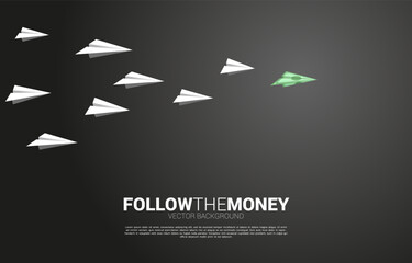 money banknote origami paper airplane lead white airplane. Business Concept of investor and venture capital. - obrazy, fototapety, plakaty
