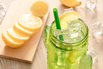 Fresh lemonade in jar ready to drink