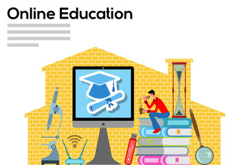 Online education with computer in home office