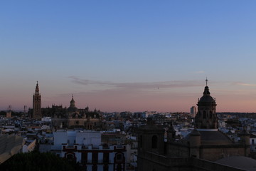 Fototapeta na wymiar Seville city view at sundown from top of the Metropol Parasol (Setas de Sevilla) building.