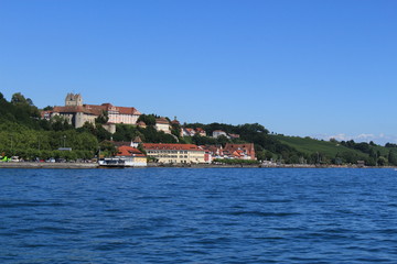 Meersburg city view taken from a passenger boat on Lake Constance raised anchor from Konstanz city...