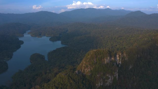 4k Scenic Aerial View of Bukit Tabur Quartz Ridge revealing Klang Gate Dam, Kuala Lumpur