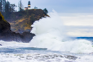 Powerful Crashing Wave at Cape Disappointment Lighthouse