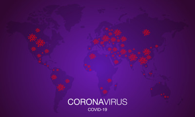 Naklejka premium Coronavirus Map. Covid-19. Stop. No Infection. Dangerous Coronavirus Cell. Bacteria. Caution. Outbreak. Pandemic medical concept. Isolated Vector Icon, Logo, Illustration