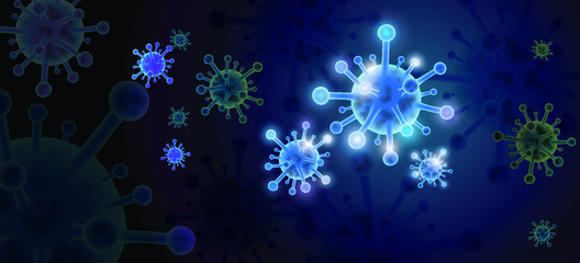 Naklejka premium Design symbol of Coronavirus 2019-ncov on abstract blue background.