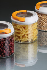 jars of homemade beans and pasta