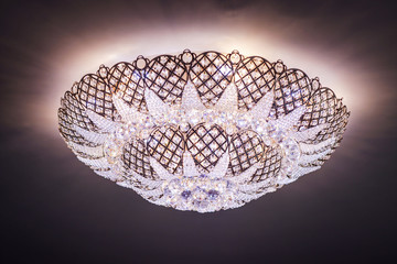 Wedding reception decorative crystal chandelier close up
