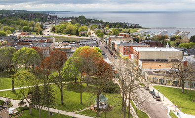 Fototapeta na wymiar Aerial view of Lake street, Petoskey, Michigan