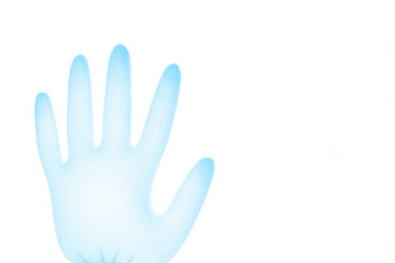 Inflated blue rubber glove isolated on white background