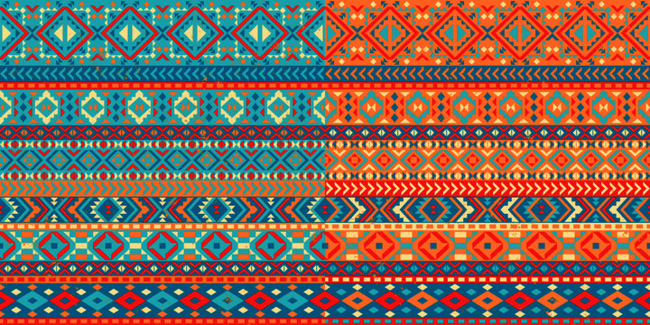 A set of two seamless patterns with a Mexican pattern. Decorative borders with a geometric pattern. Texture background.