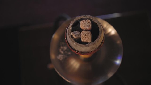 Hookah on the table before serving in the hookah bar.