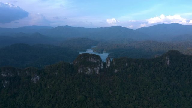 4k Dramatic Aerial View of Klang Date Dam near Bukit Tabur Quartz Ridge, Kuala Lumpur. Push in Shot
