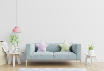 Fototapeta na wymiar Bright and cozy modern living room interior have sofa and lamp with white wall background.