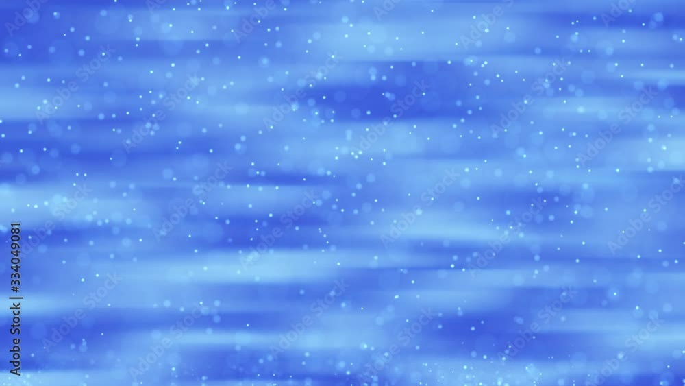 Poster blurry dots falling down slowly on a blue cloudy and shiny background. abstract snow falling animati