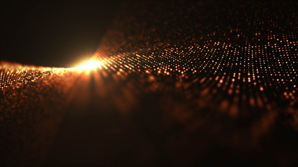 Particle drapery luxury gold background. 3d illustration, 3d rendering.Gold abstract bokeh background.