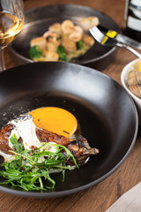 Deep fried stir fry eggplant with cheese sauce and lettuce