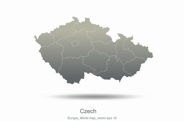 czechia map. european countries map with gray gradient. europe of modern vector map series.